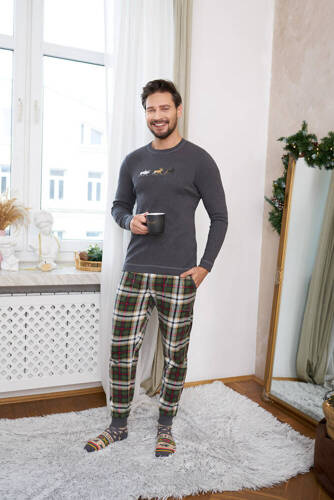 Чоловіча піжама Seward довгий рукав Italian Fashion - темний меланж/принт