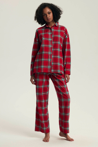 Жіноча піжама Henderson Dalisa 43716 – тепла фланель, червона клітинка, 100% бавовна