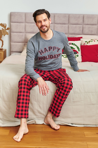 Чоловіча піжама 7344 Dark Grey Doctor Nap – сірий верх, клітинчасті штани, 100% бавовна