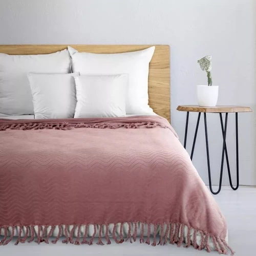 Плед покривало з бахромою Emma Eurofirany,- пудровий