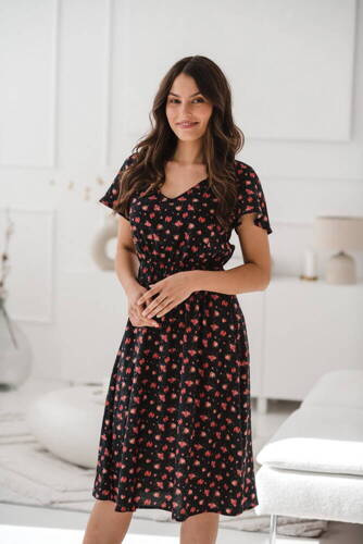 Плаття для вагітних і годуючих з коротким рукавом Lovely Dress Midi Milk&Love, - navy/в трояндочки