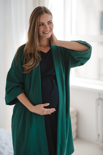 Халат для вагітних Milk&Love - зелений, бавовна з еластаном, комфортний, рукав 7/8