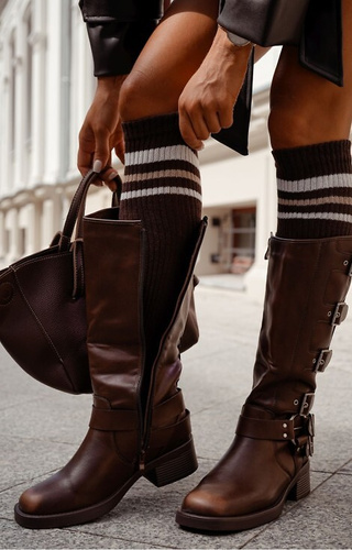 1610-001 Підколінки жіночі Milena, коричневий –в рубчик і смужки