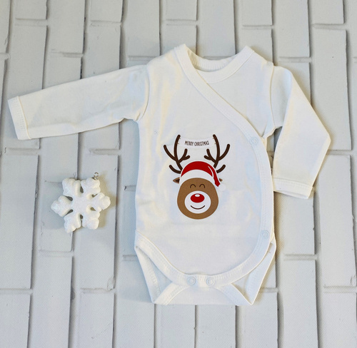 23BD05 Merry Christmas Боді на запах здовгим рукавом Mamatti