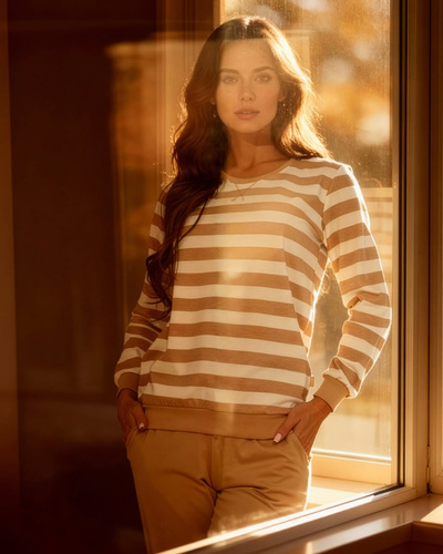 Жіноча піжама 635/4687 Cornette Molly 2 | Бавовна, в смужку, екрю-бежевий, штани з кишенями