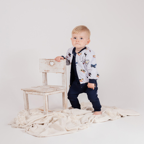 Nicol Willy дитяча куртка дресова двостороння 219287 – синя та сіра з літачками