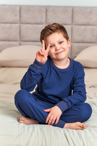 7351 Дитяча піжама з бавовни Doctor Nap,– трикотаж в рубчик, довгий рукав, navy blue