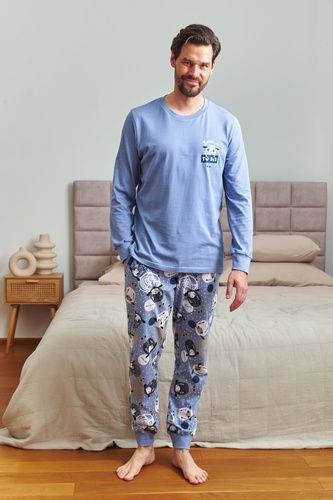 Чоловіча піжама Doctor Nap 7347 – 100% бавовна, синя з вівцями