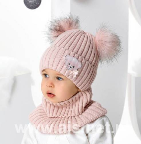 Дитяча шапка + хомут для дівчинки 46-456 AJS, - mix kolor