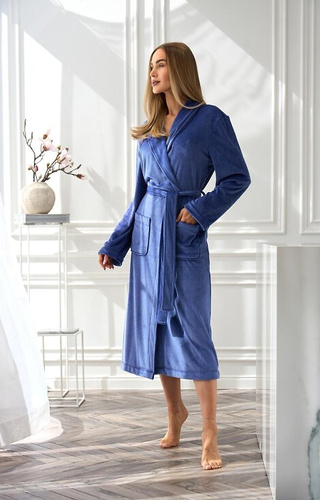 2510 Aura Жіночий халат L&L довгий navy – м’який, теплий