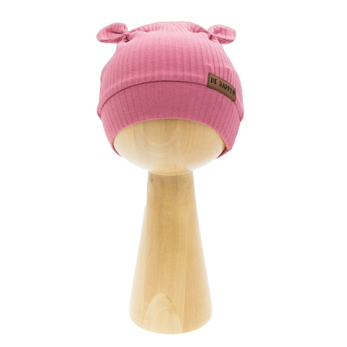 216054 Lala Шапочка Nicol – бавовна в рубчик, без тиску, вушка та нашивка Be happy