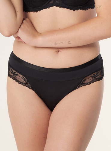 Трусики-бразиліанки Petra Mefemi by Nipplex – чорні, з мереживом, м’яка мікрофібра, комфортний напівзакритий крій