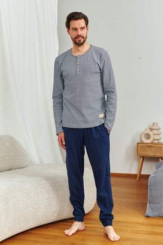 Doctor Nap 7353 – Чоловіча бавовняна піжама | Довгий рукав, штани зі манжетами, Польща